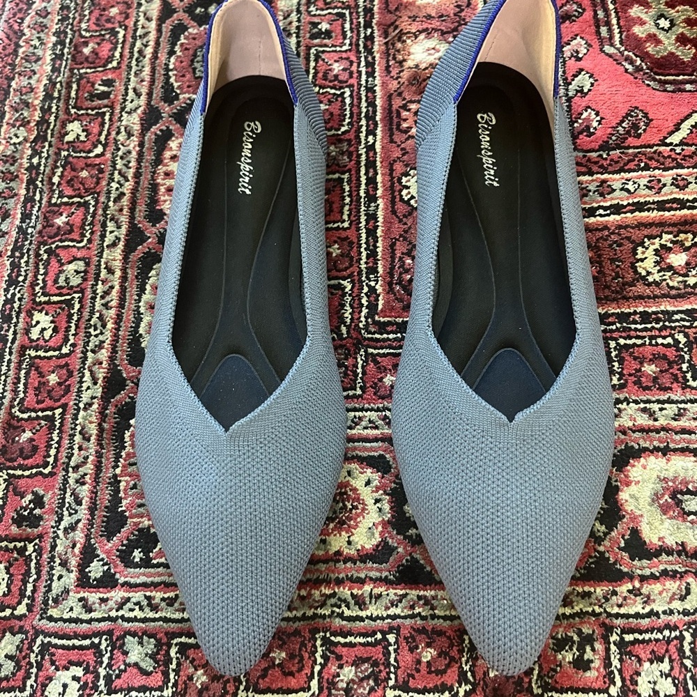 BISON SPIRIT Women's Ballet Flat Gray Knit Shoes with Pointed Toe